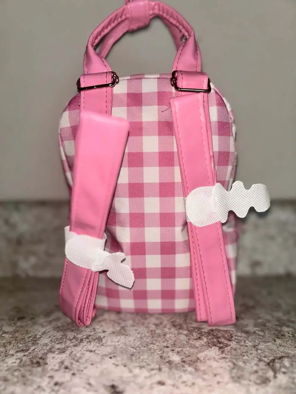 Barbie Pink Gingham Checkered Mini Backpack/lunchbox with Lace Trim and Bow